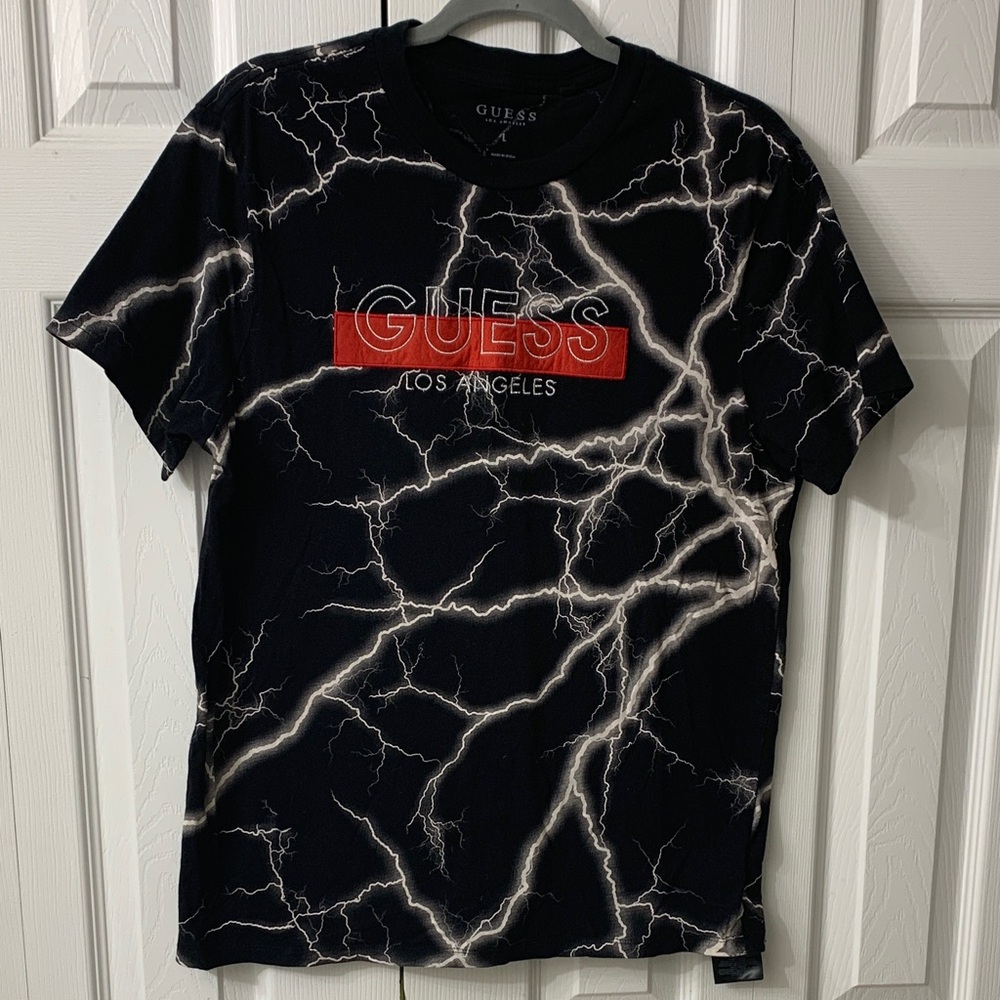 Guess Black T-Shirt with Lightning and Red Logo